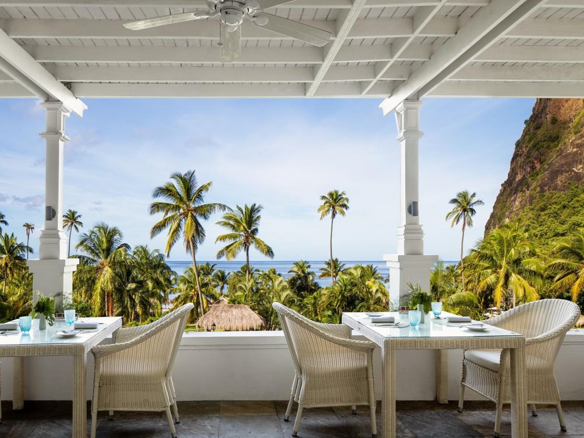 Terrace at the Sugar Beach resort in St Lucia