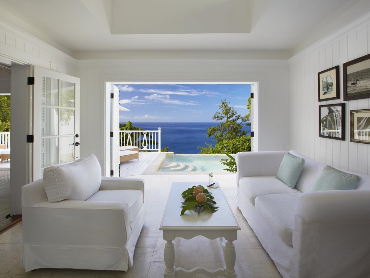 Living room of a Superior Luxury Cottage, Sugar Beach, St Lucia