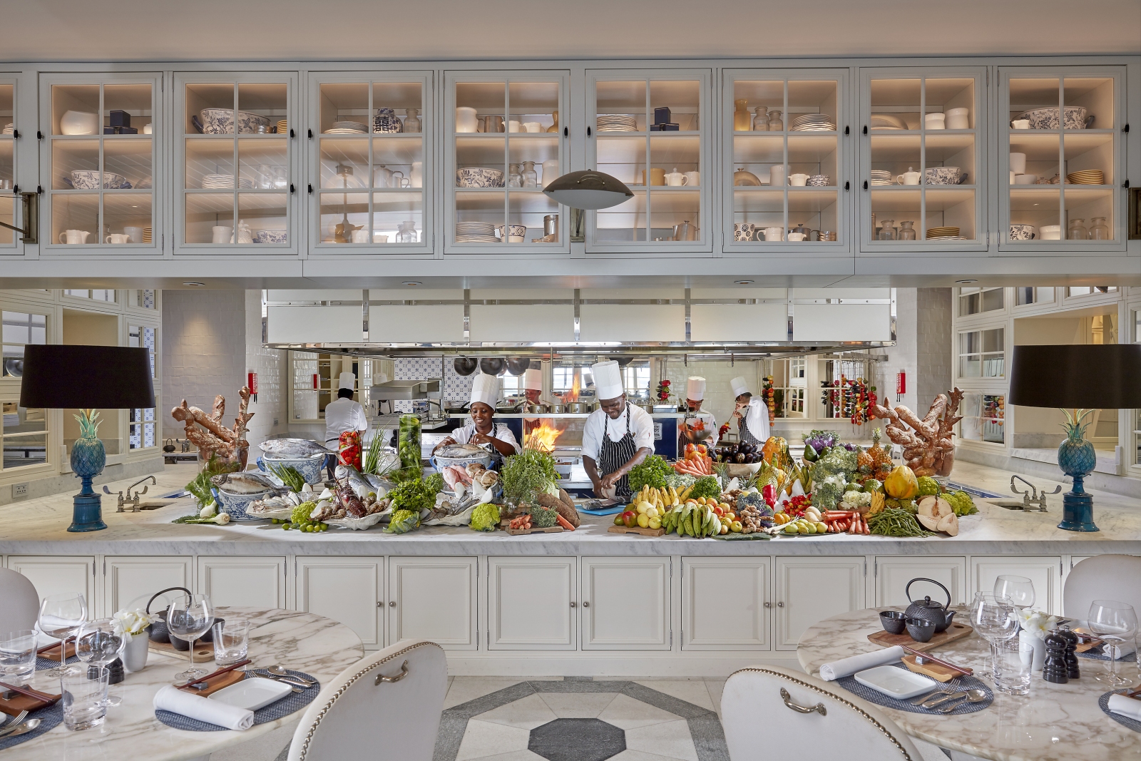 Asianne restaurant with live cooking stationand plenty of fresh ingredients
