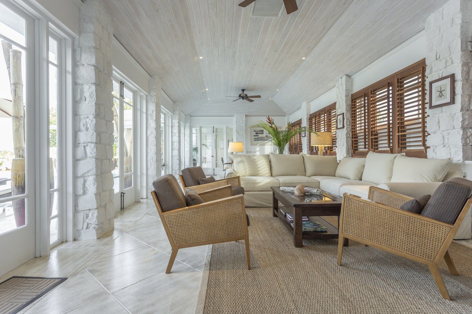 Living room at The Cotton House, Mustique