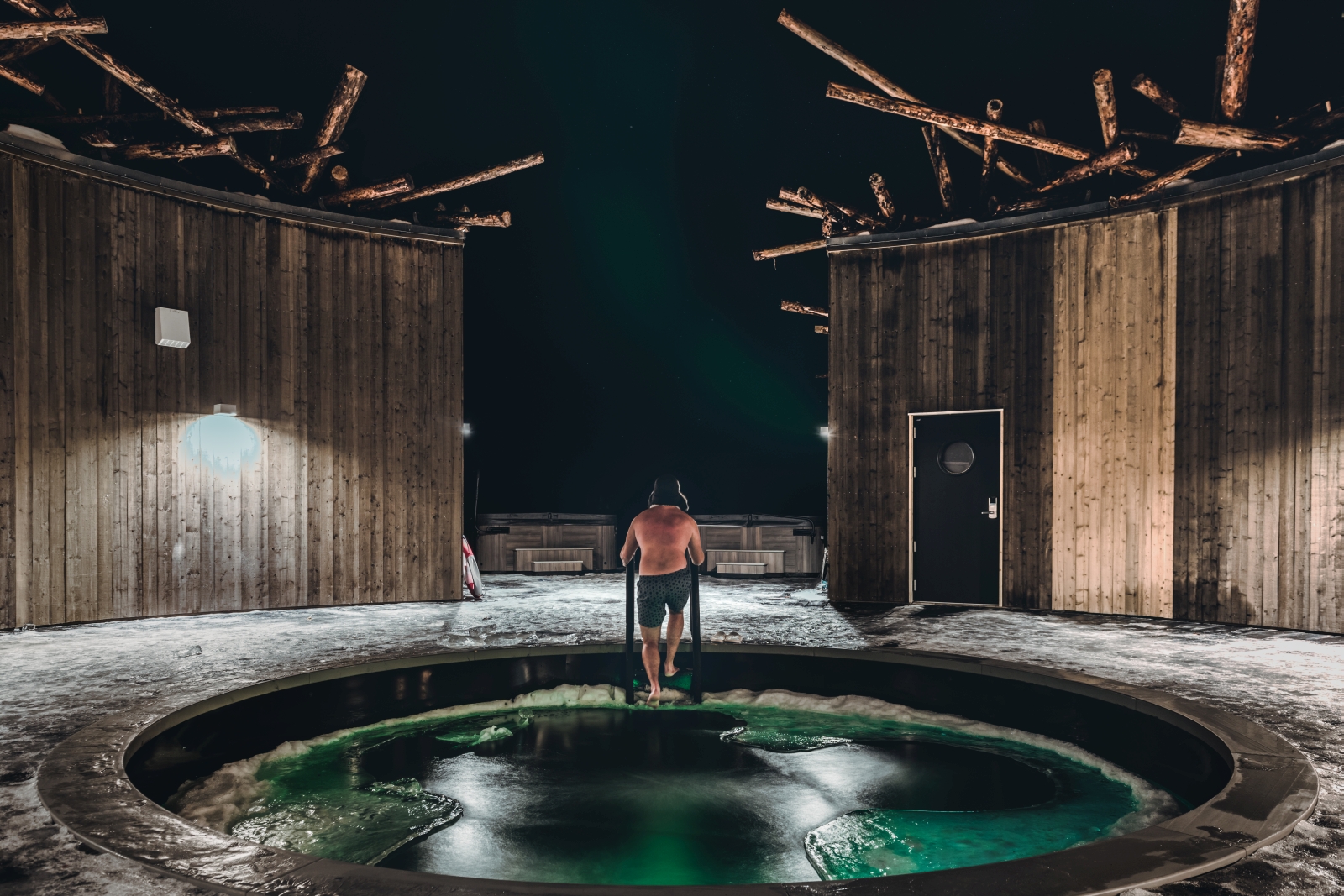 Bath at night time at Arctic Baths in Sweden