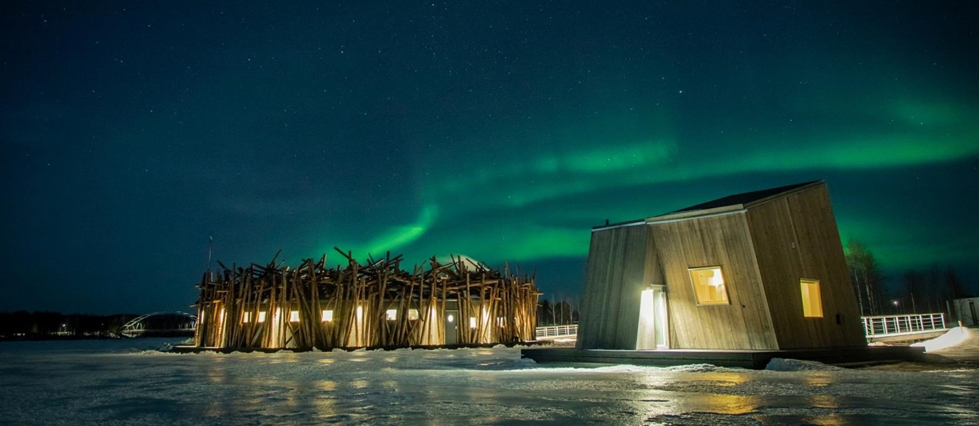 Northern lights at Arctic Baths in Sweden
