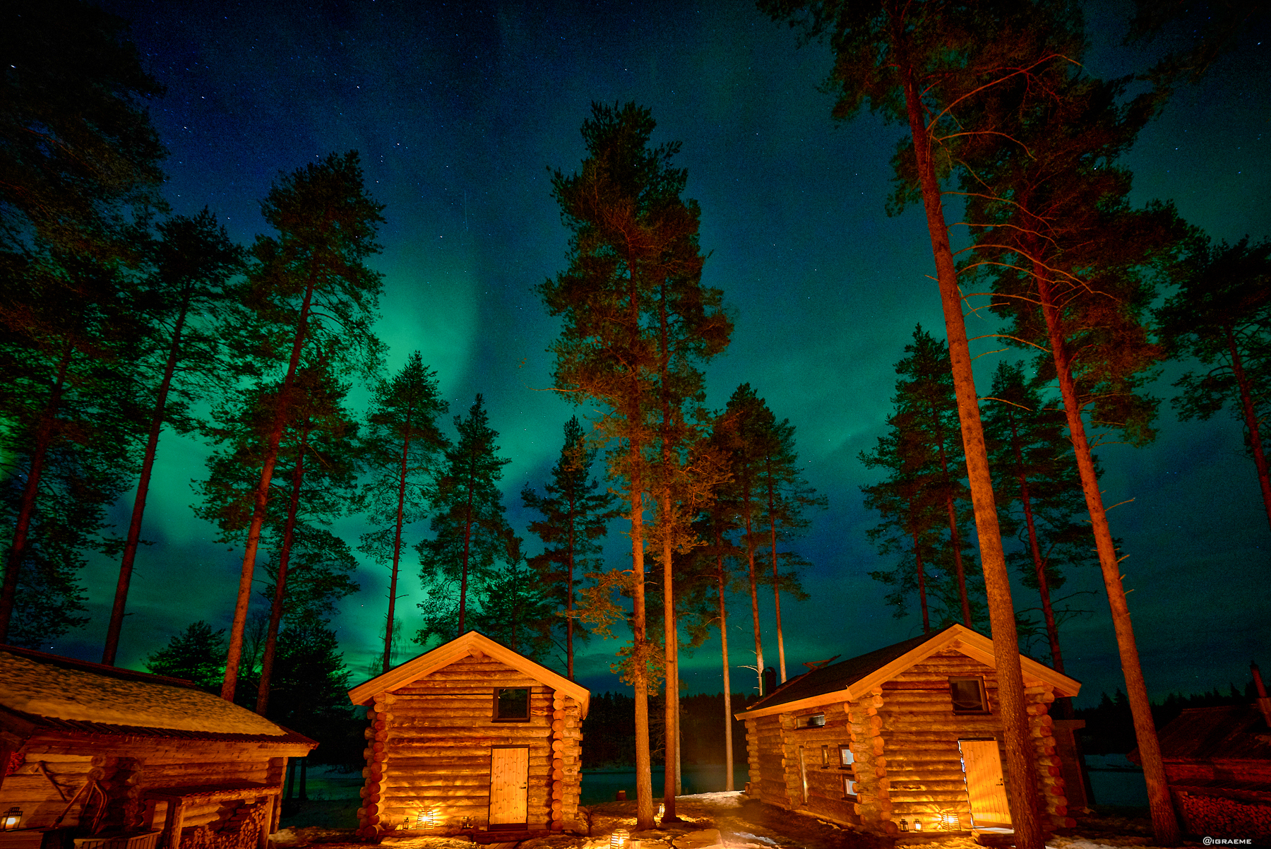 Northern Lights over Arctic Retreat in Swedish Lapland