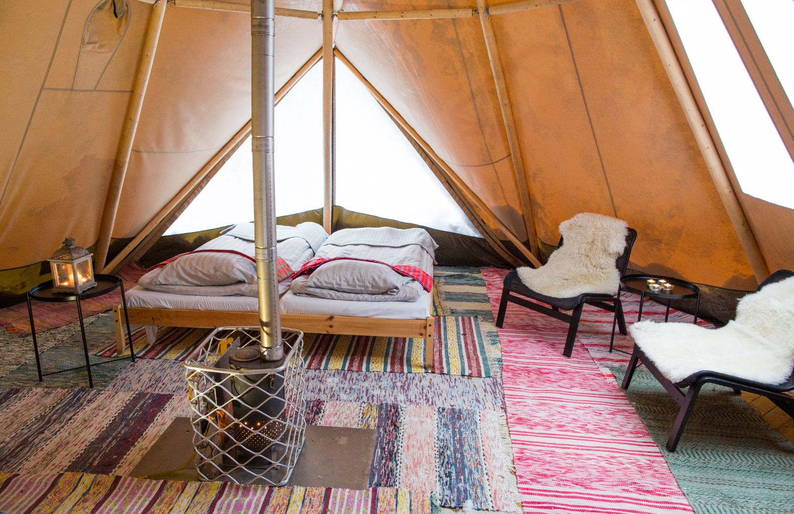 Interior of a Deluxe Room at Aurora Safari Camp in Sweden