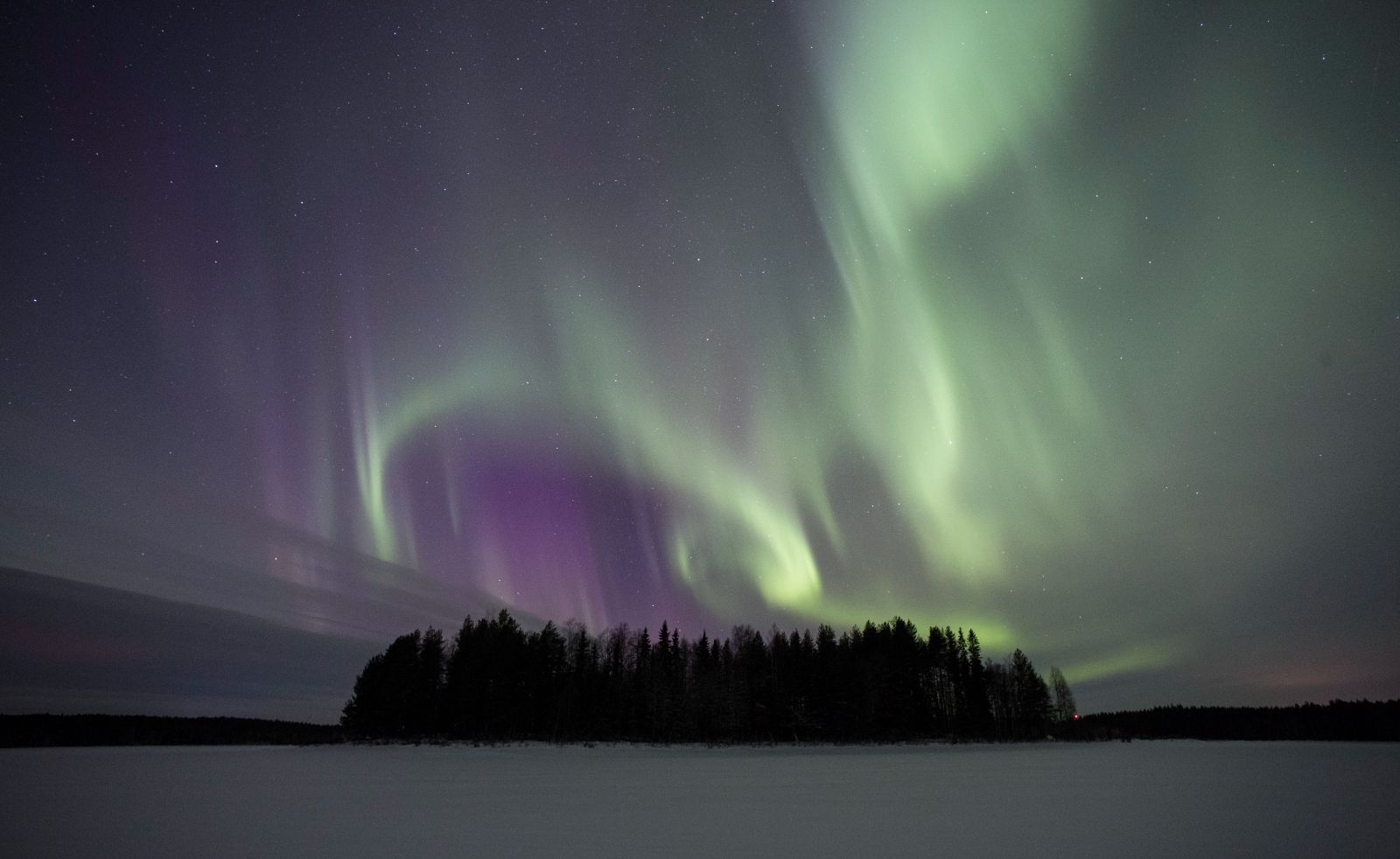 The Northern Lights playing over Aurora Safari Camp in Sweden