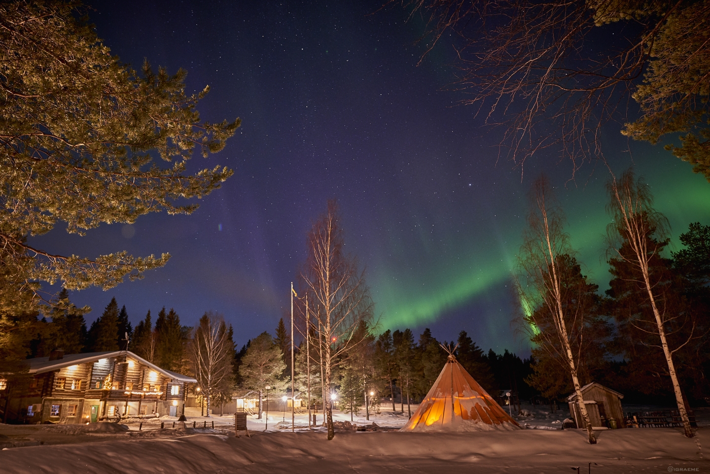 Northern lights over Brandon Lodge in Sweden