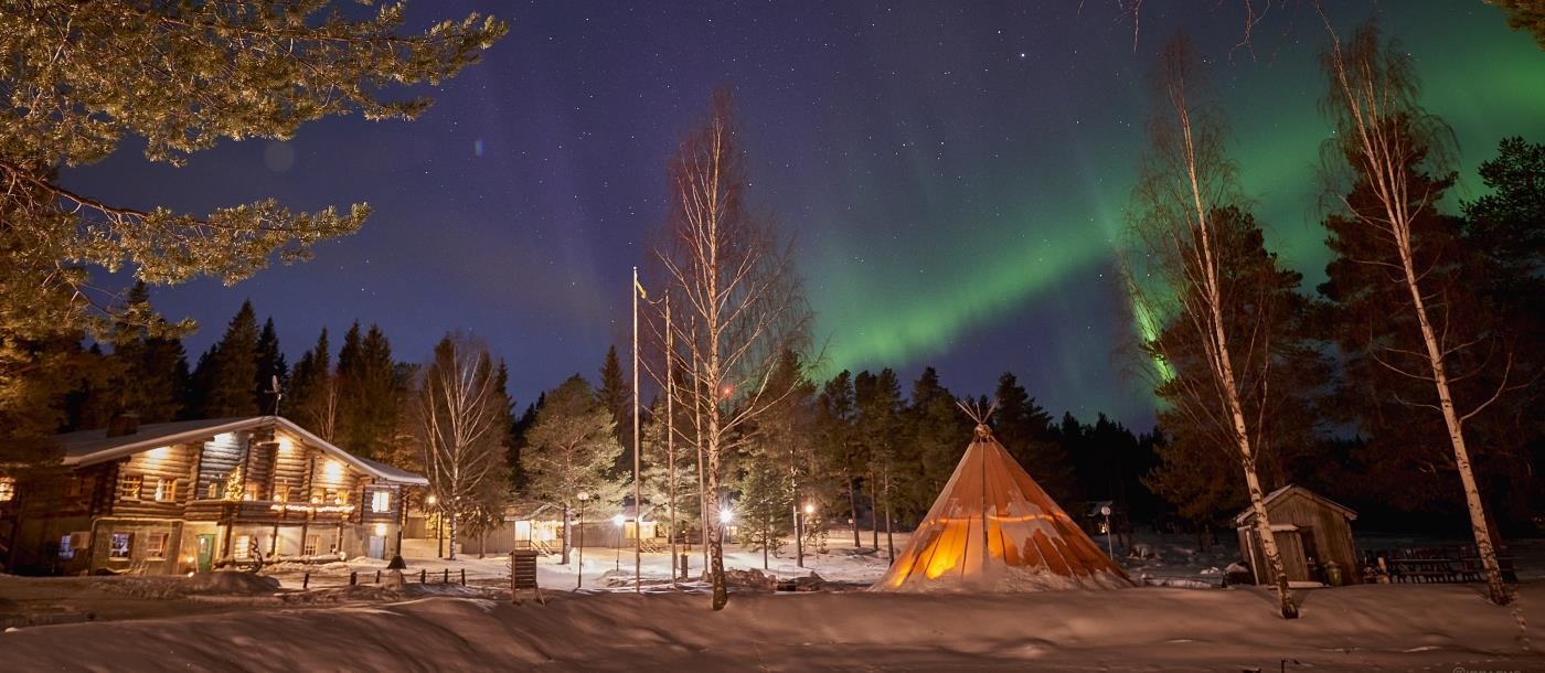 Northern lights over Brandon Lodge in Sweden