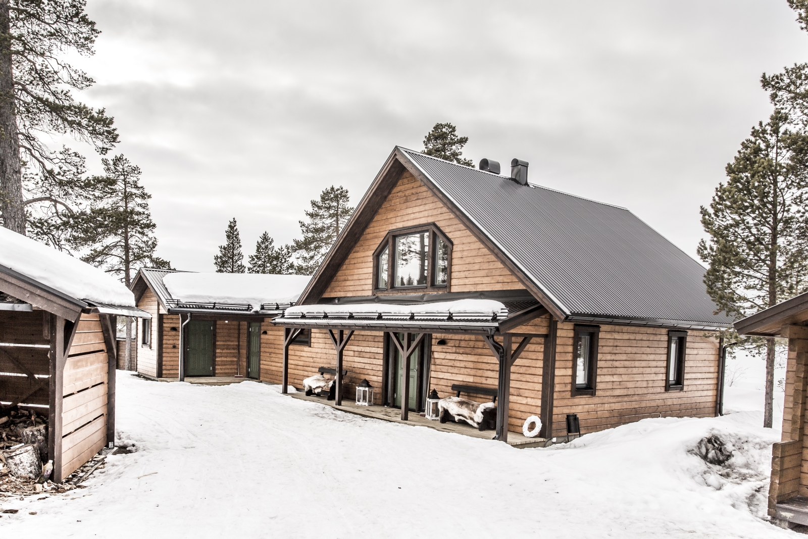 Lodge exterior at Fjellborg Arctic Lodge in Sweden