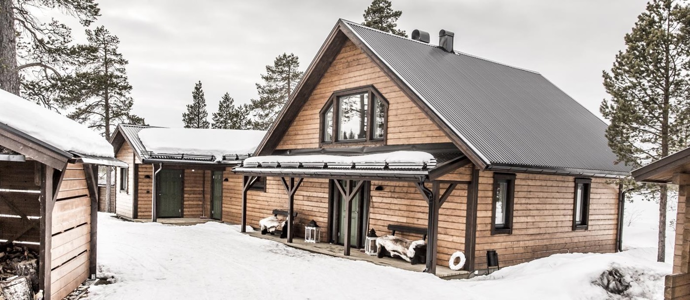 Lodge exterior at Fjellborg Arctic Lodge in Sweden