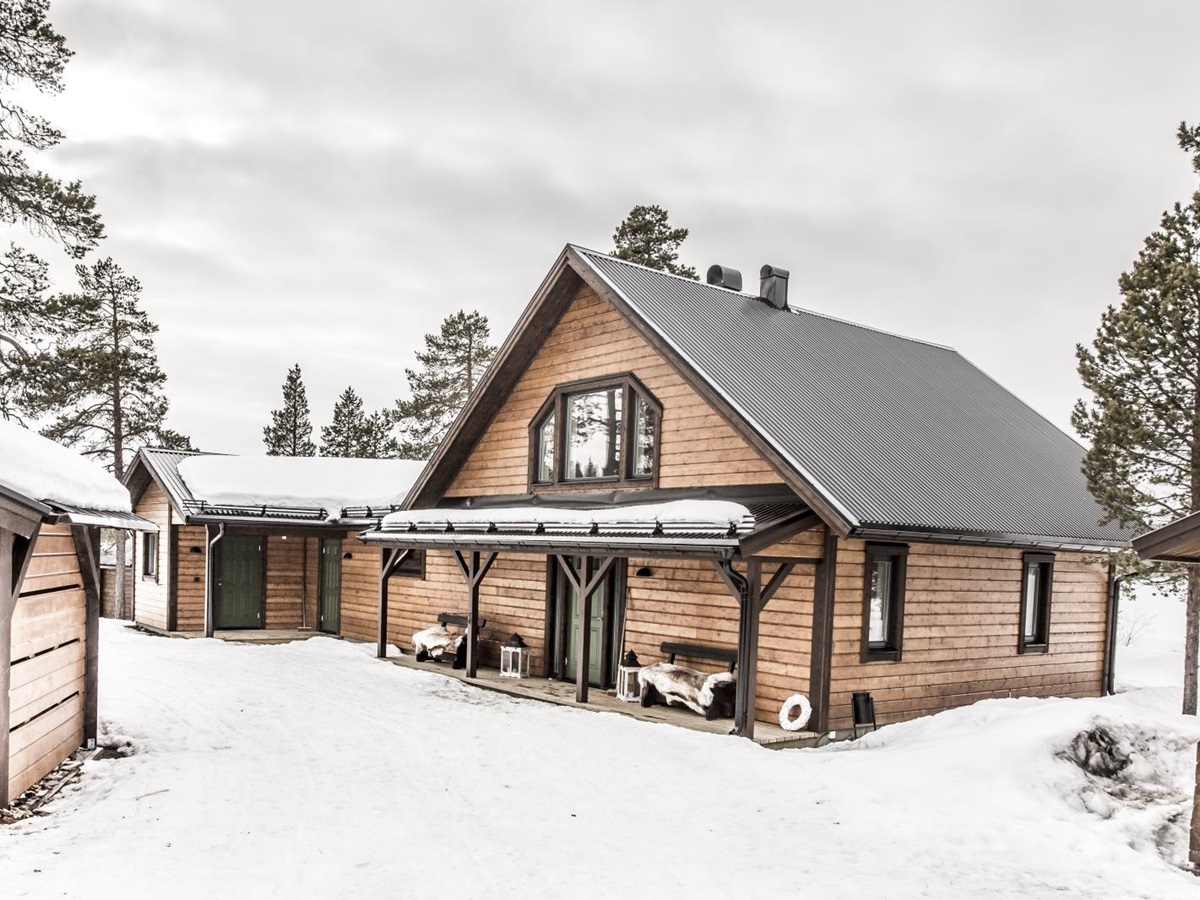 Lodge exterior at Fjellborg Arctic Lodge in Sweden