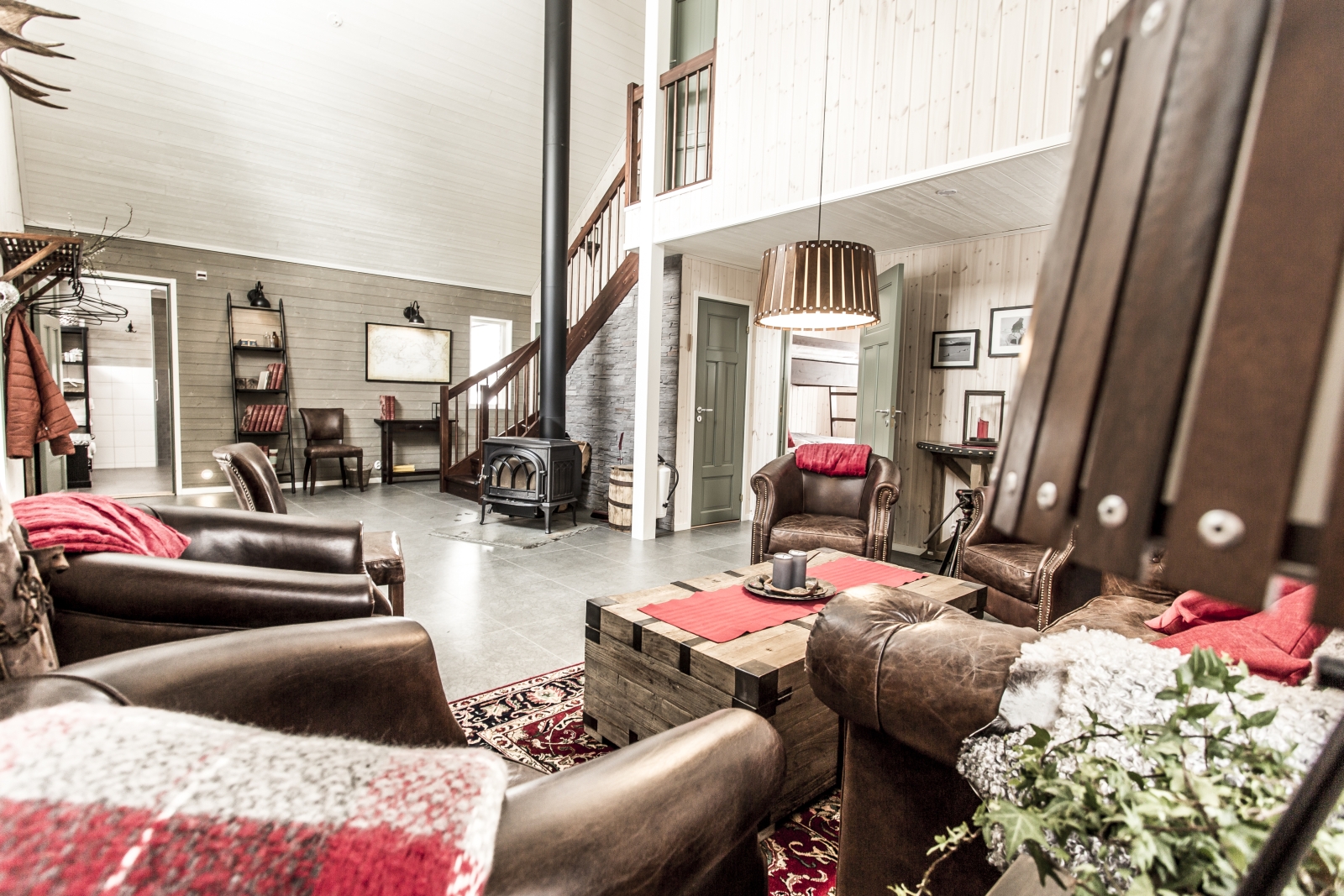Master cabin living area at Fjellborg Arctic Lodge in Sweden
