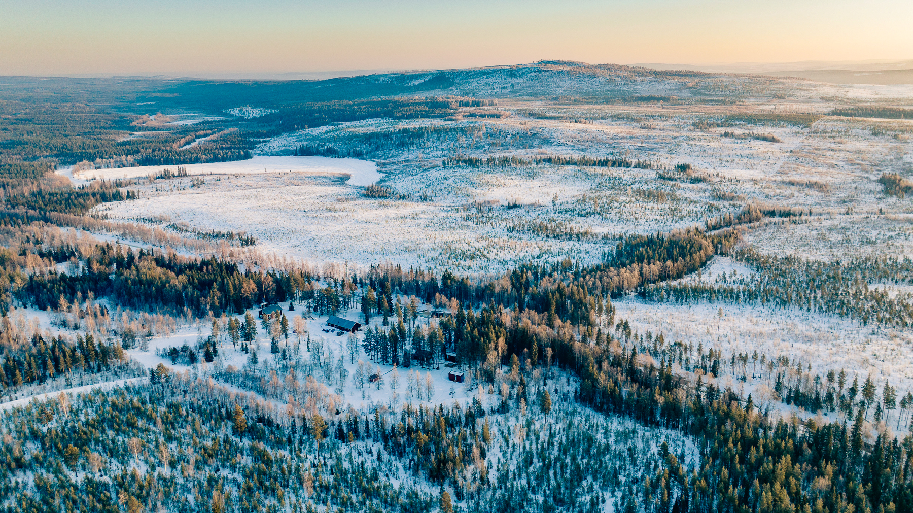 Aerial view of Logger's Lodge in Swedish Lapland