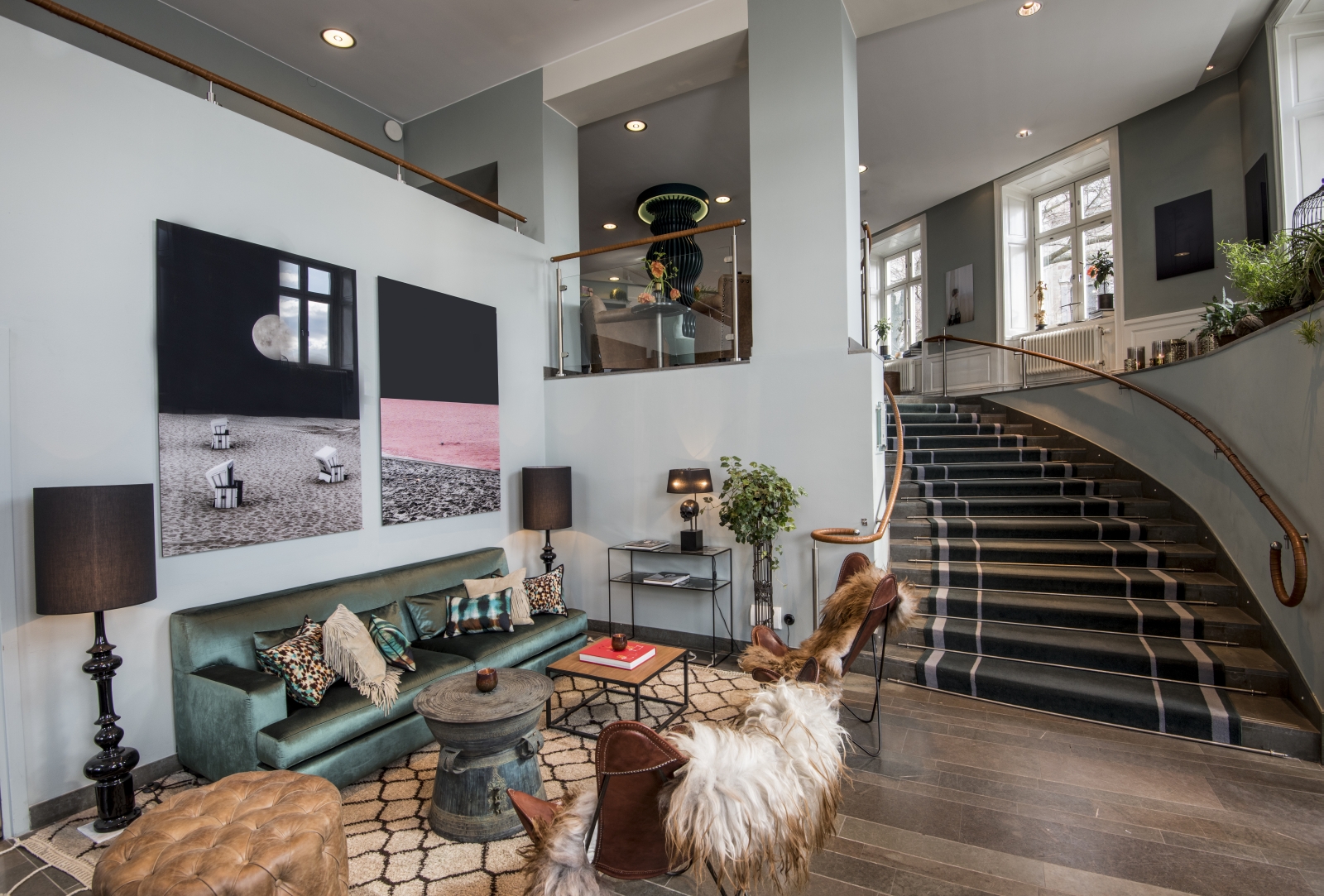 Stylish lounge area in the lobby of Lydmar Hotel