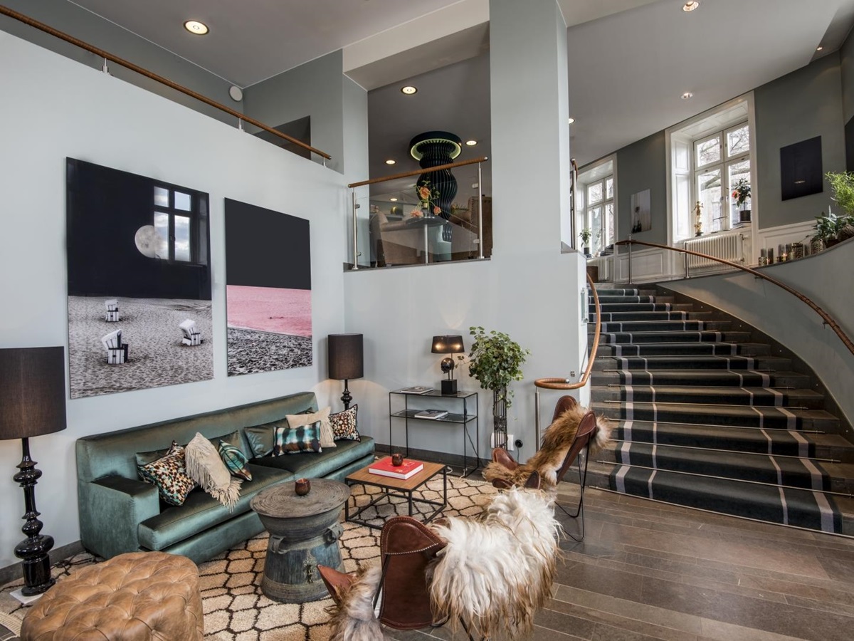 Stylish lounge area in the lobby of Lydmar Hotel
