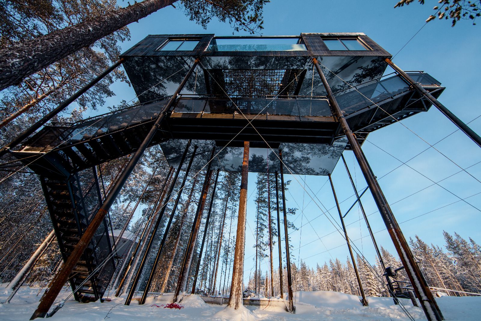 Seventh room suspended cabin at the Treehotel in Sweden