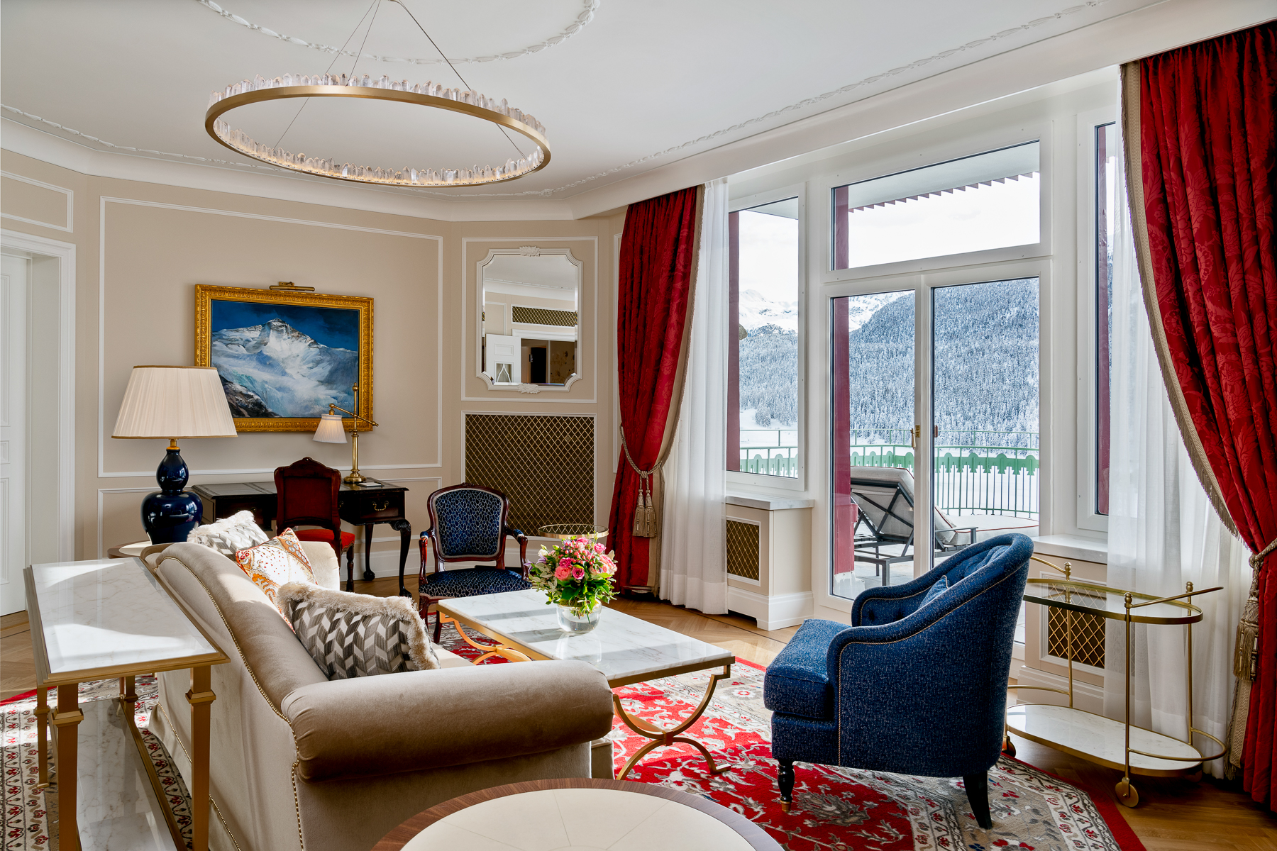 St Moritz Suite lounge at Badrutt's Palace in St Moritz