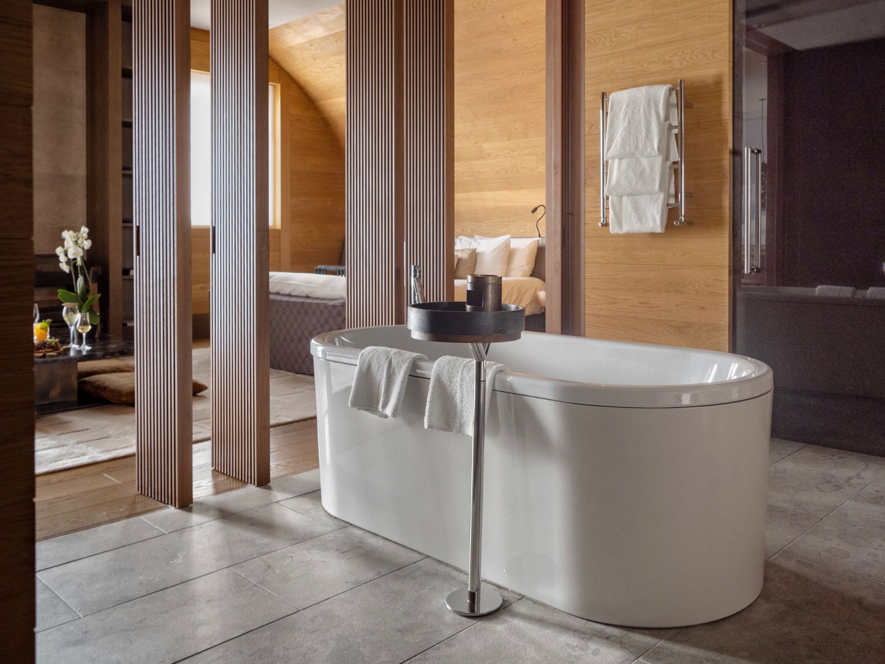 Freestanding bath tub in a suite at Chedi Andermatt Switzerland