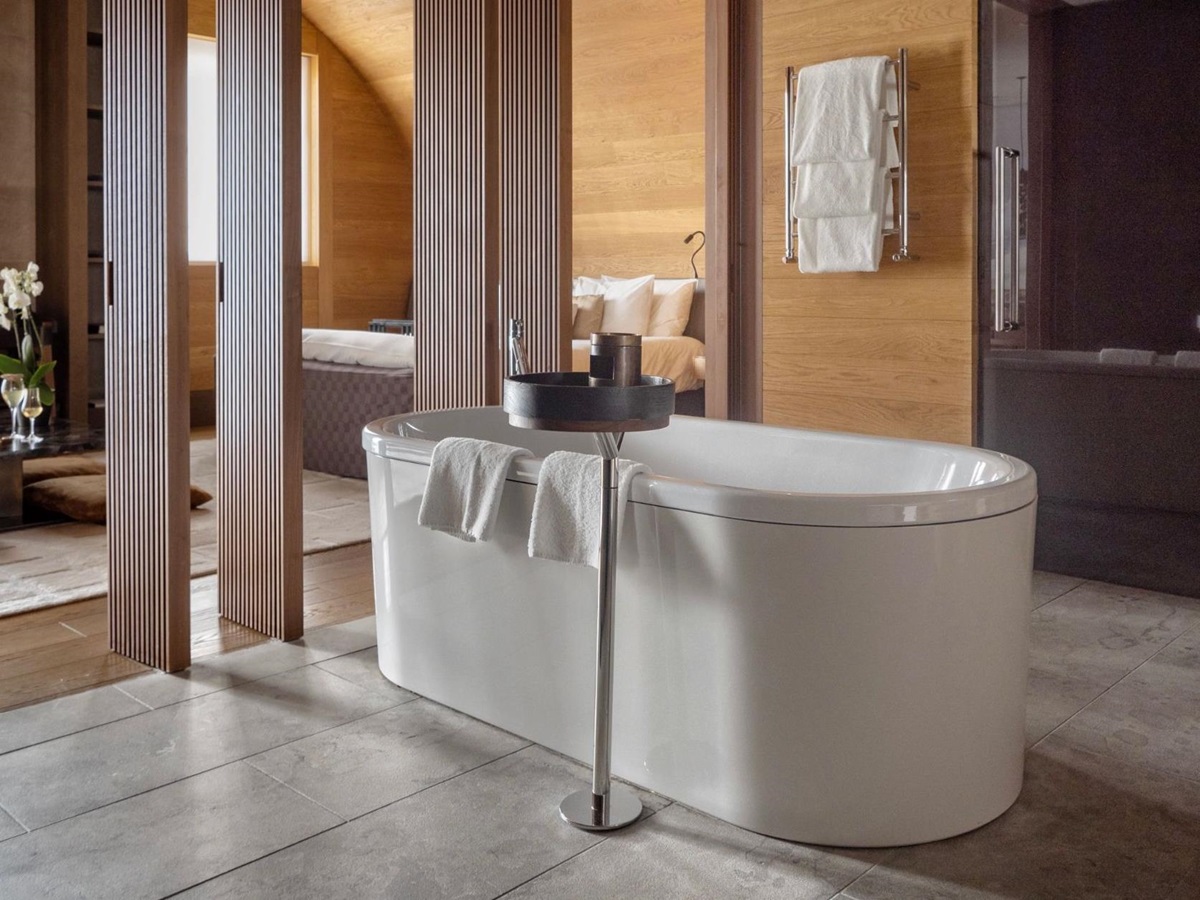 Freestanding bath tub in a suite at Chedi Andermatt Switzerland