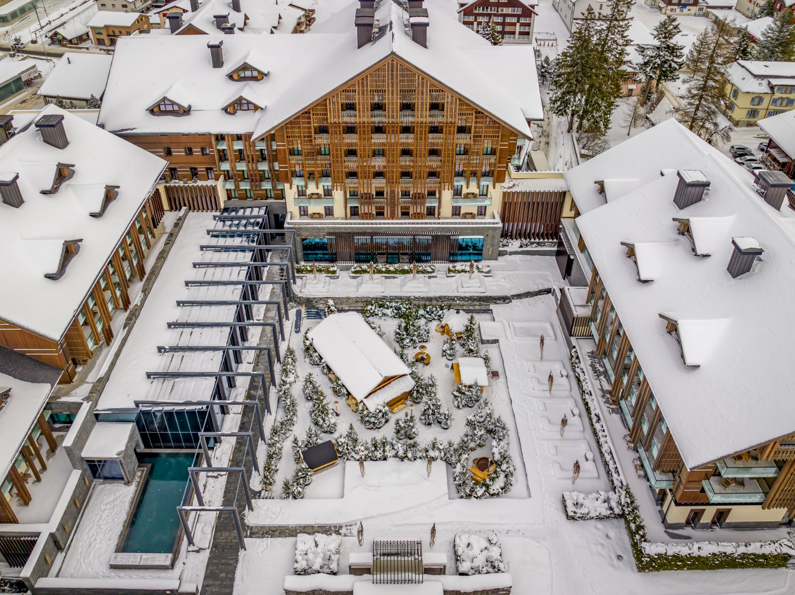 Luxury Chalet Resort in Switzerland The Chedi Andermatt Exterior in the Snow 