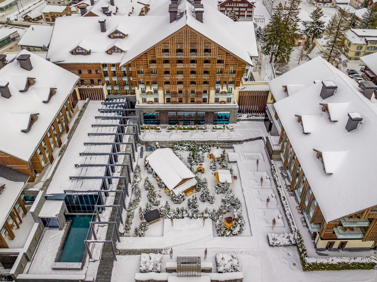 Luxury Chalet Resort in Switzerland The Chedi Andermatt Exterior in the Snow