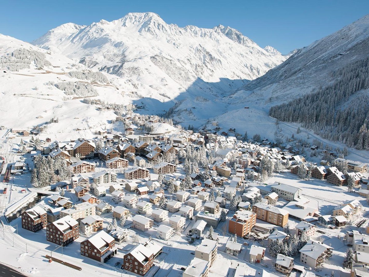 Luxury Chalet Resort in Switzerland The Chedi Andermatt Winter Village with Snowy Mountains