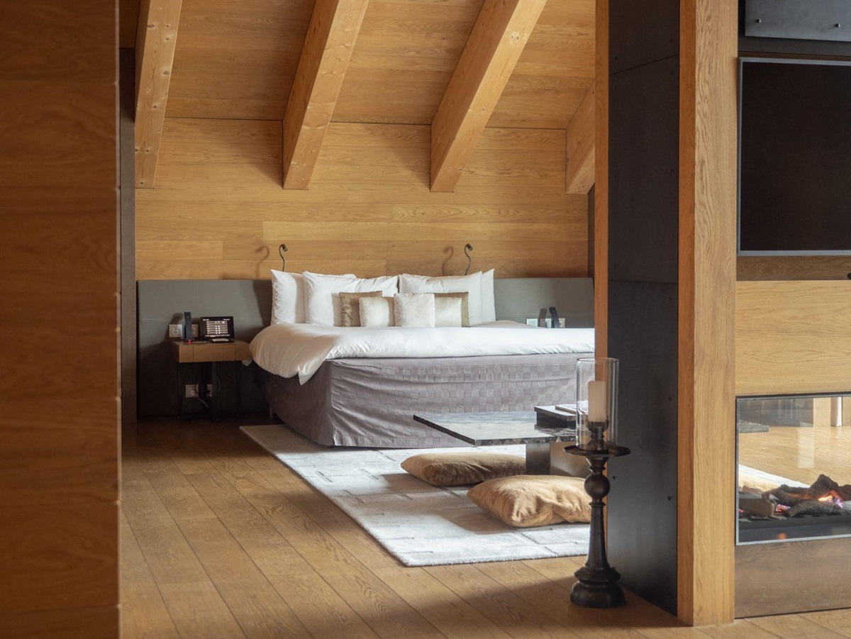 Luxury Resort Chedi Andermatt in Switzerland Gemsstock Suite with Natural Interiors