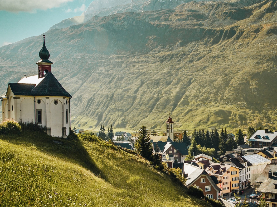 Luxury Resort Chedi Andermatt in Switzerland Aerial Town View in Summer
