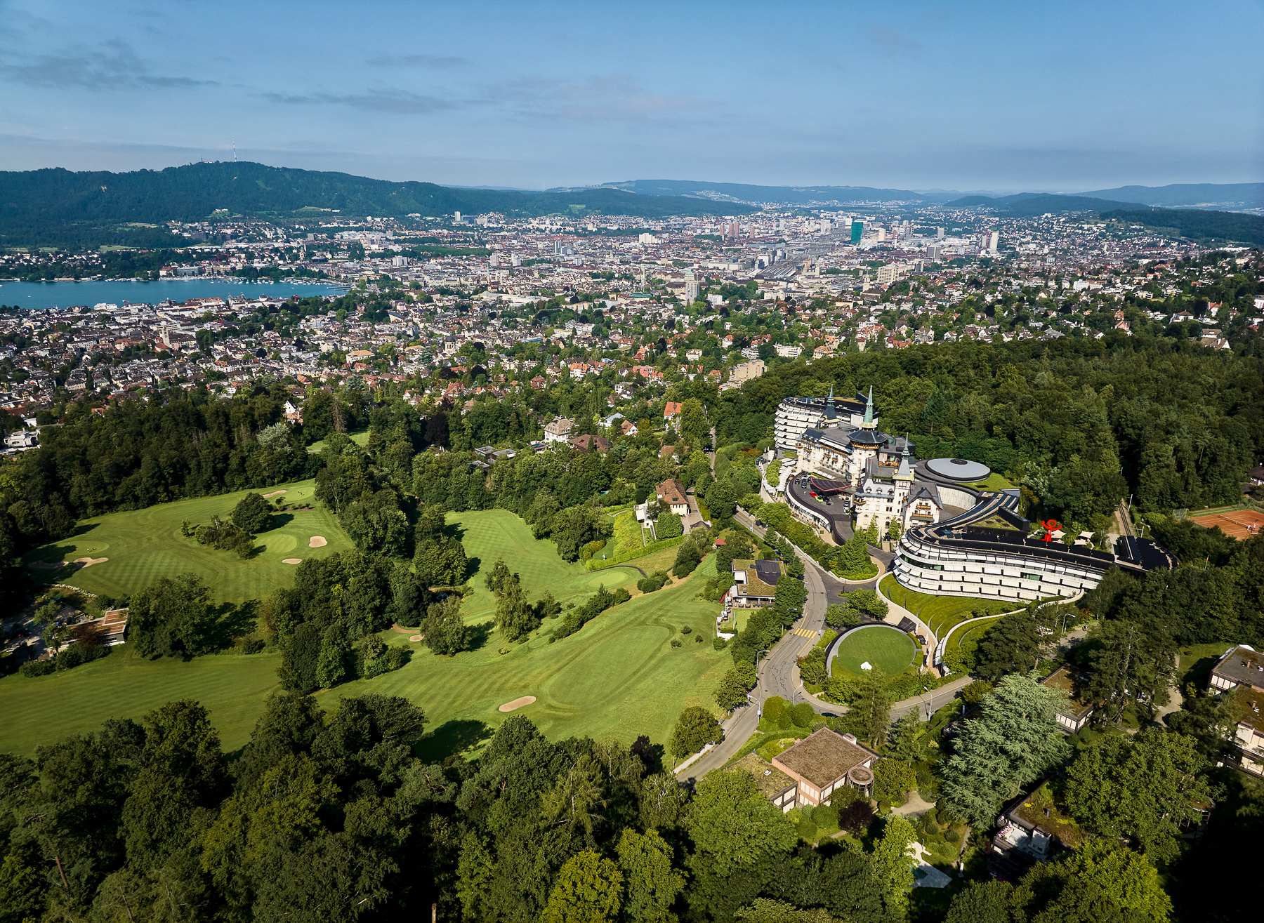 Aerial view of the Dolder Grand luxury hotel in Zurich