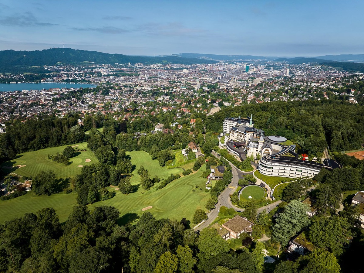 Aerial view of the Dolder Grand luxury hotel in Zurich
