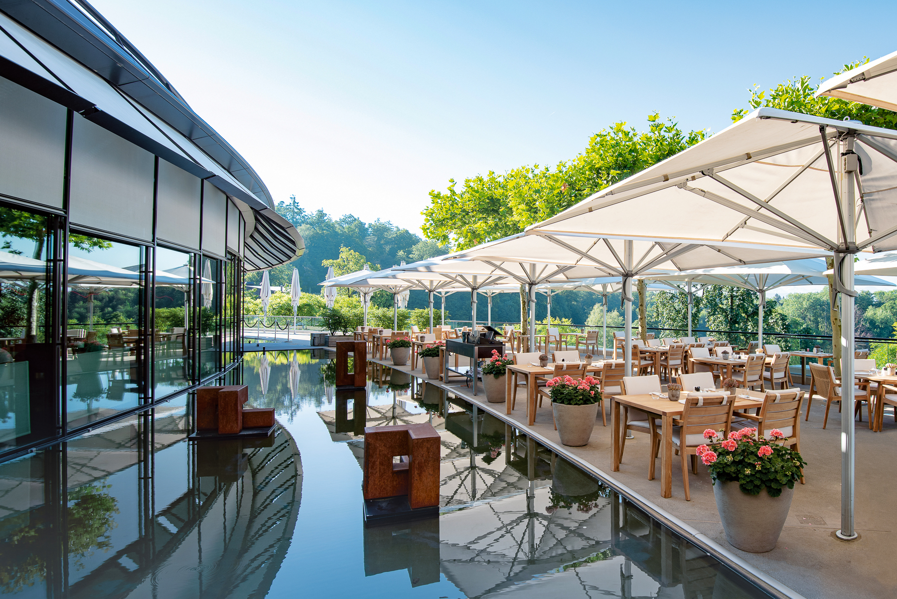 Outdoor restaurant at the Dolder Grand luxury hotel in Zurich