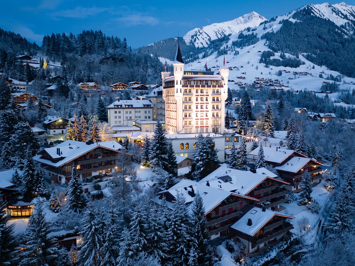 Exterior view of Gstaad Palace in Switzerland