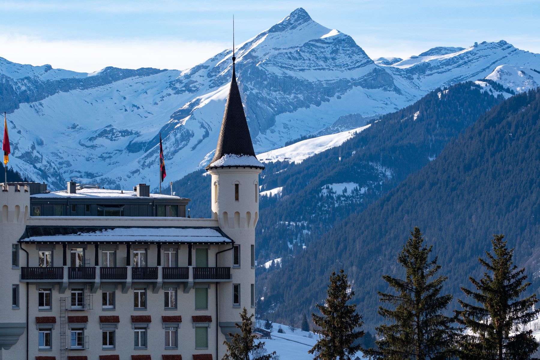 Views of the mountains from Gstaad Palace in Switzerland