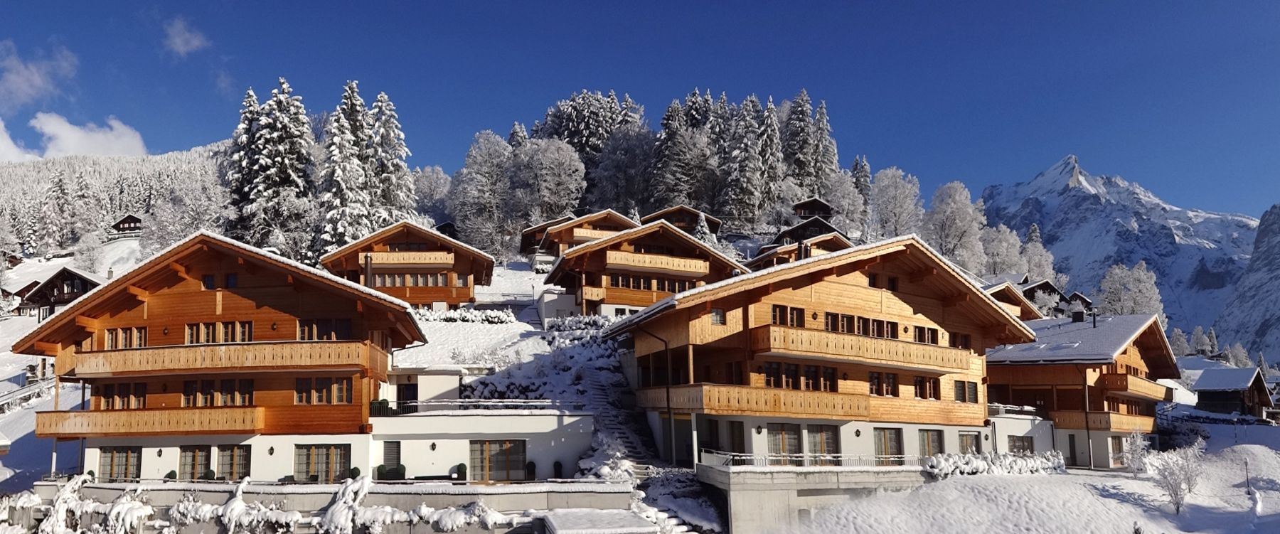 Chalets in the snow at Hotel Schweizerhof in Zermatt