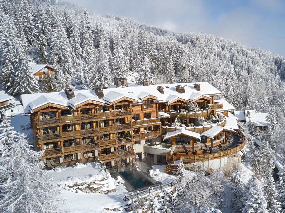 Exterior view of Le Crans in Switzerland during winter