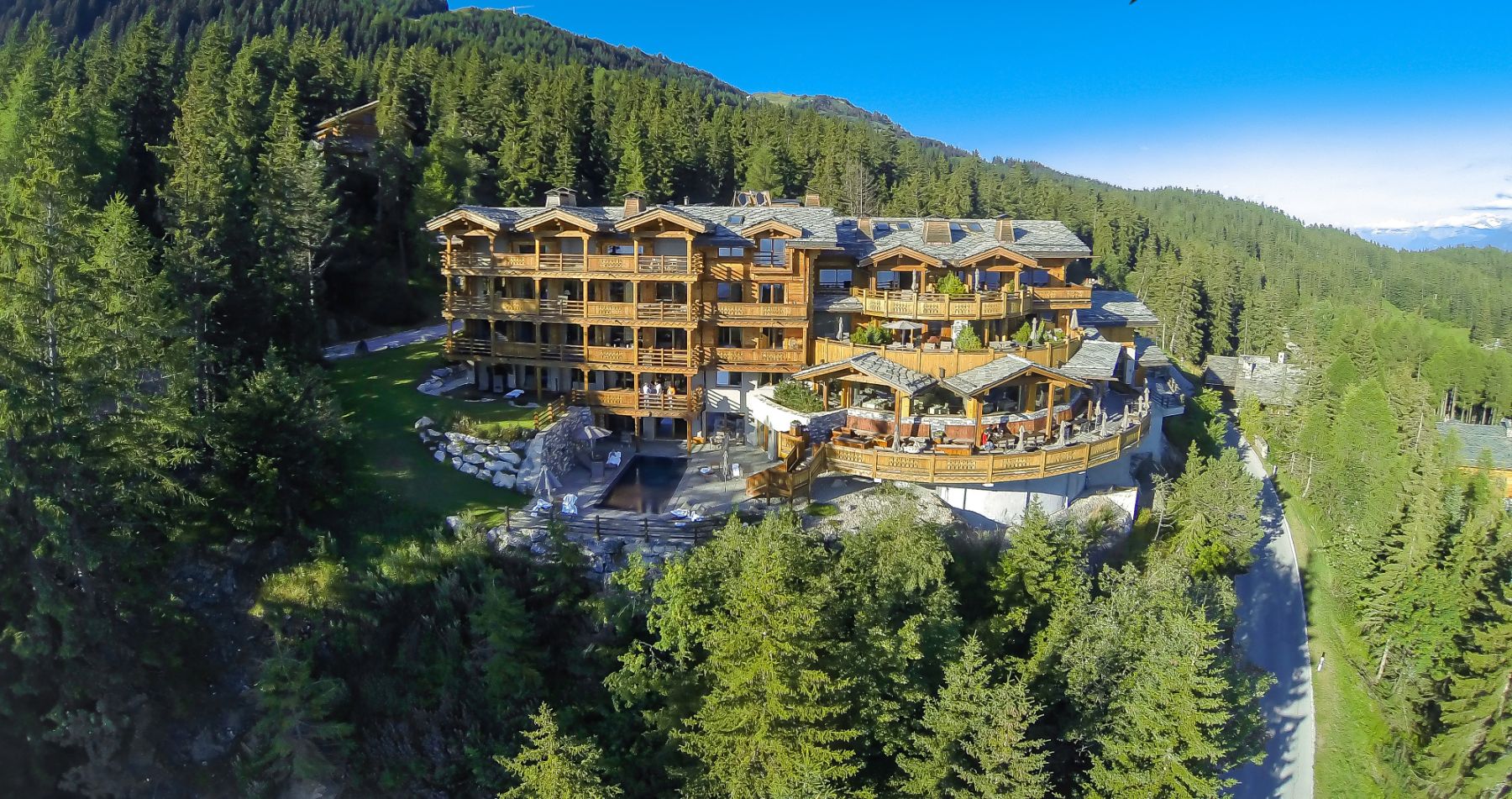 Exterior view of Le Crans in Switzerland during summer