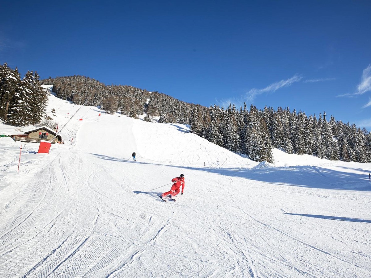 Skiing on the slopes of Le Crans in Switzerland
