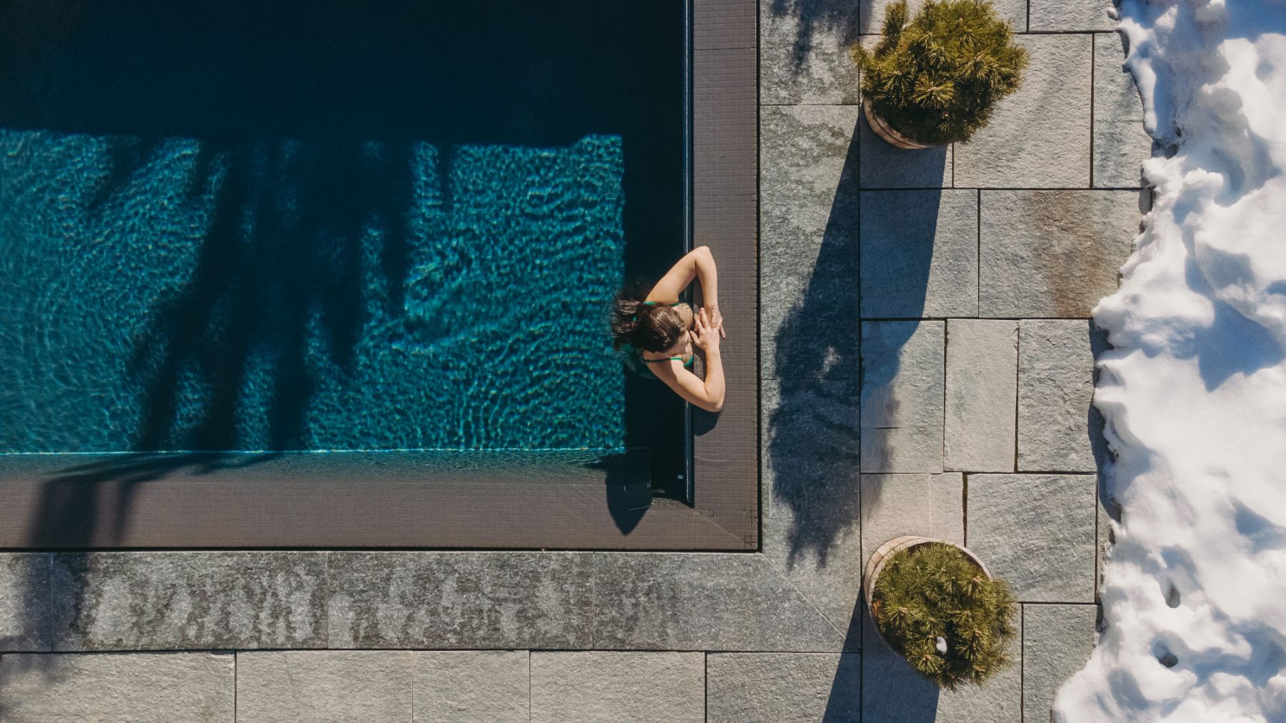 Aerial view of the swimming pool at Le Crans in Switzerland