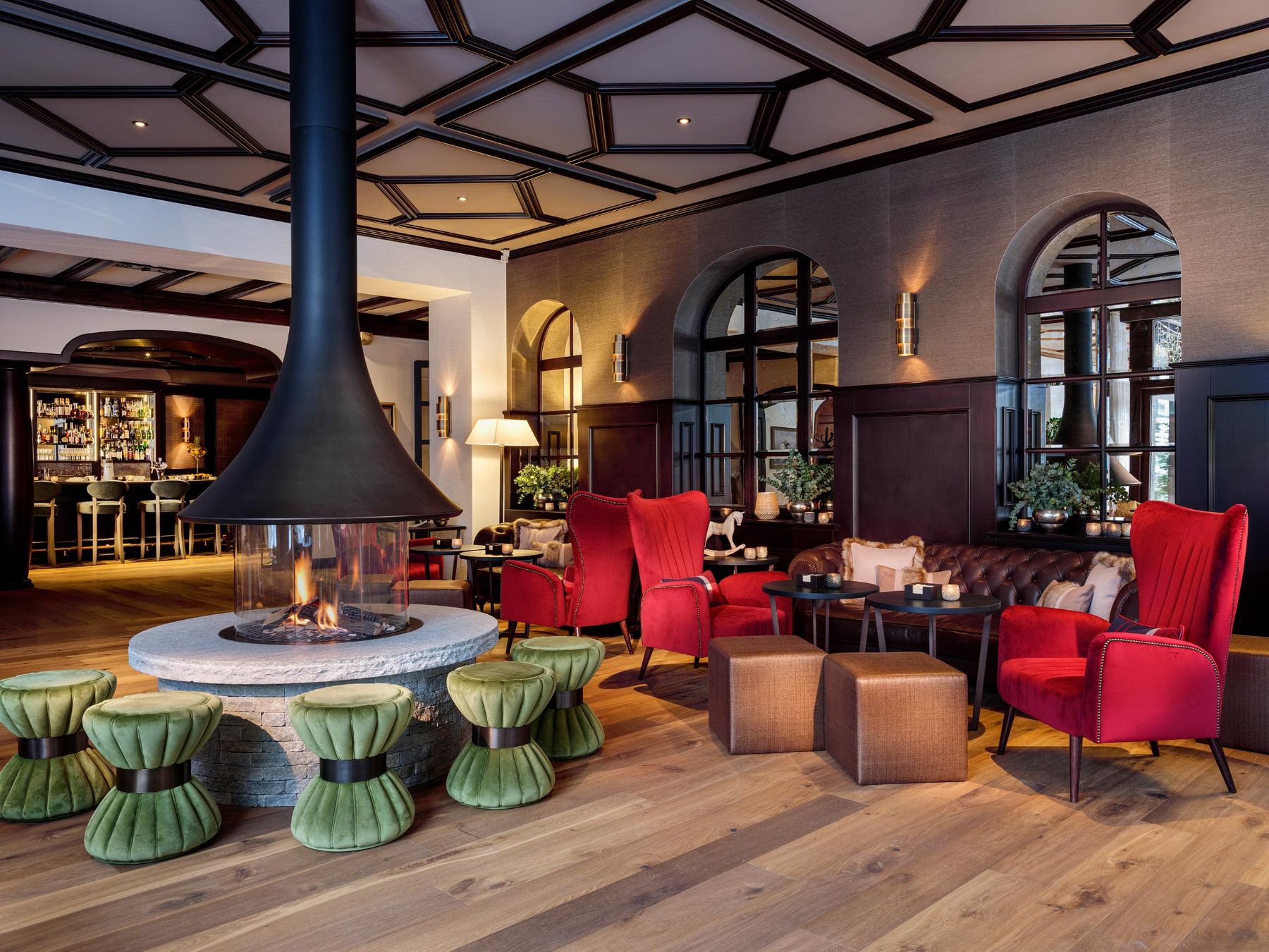 Seating area at the bar at Mont Cervin Palace in Zermatt