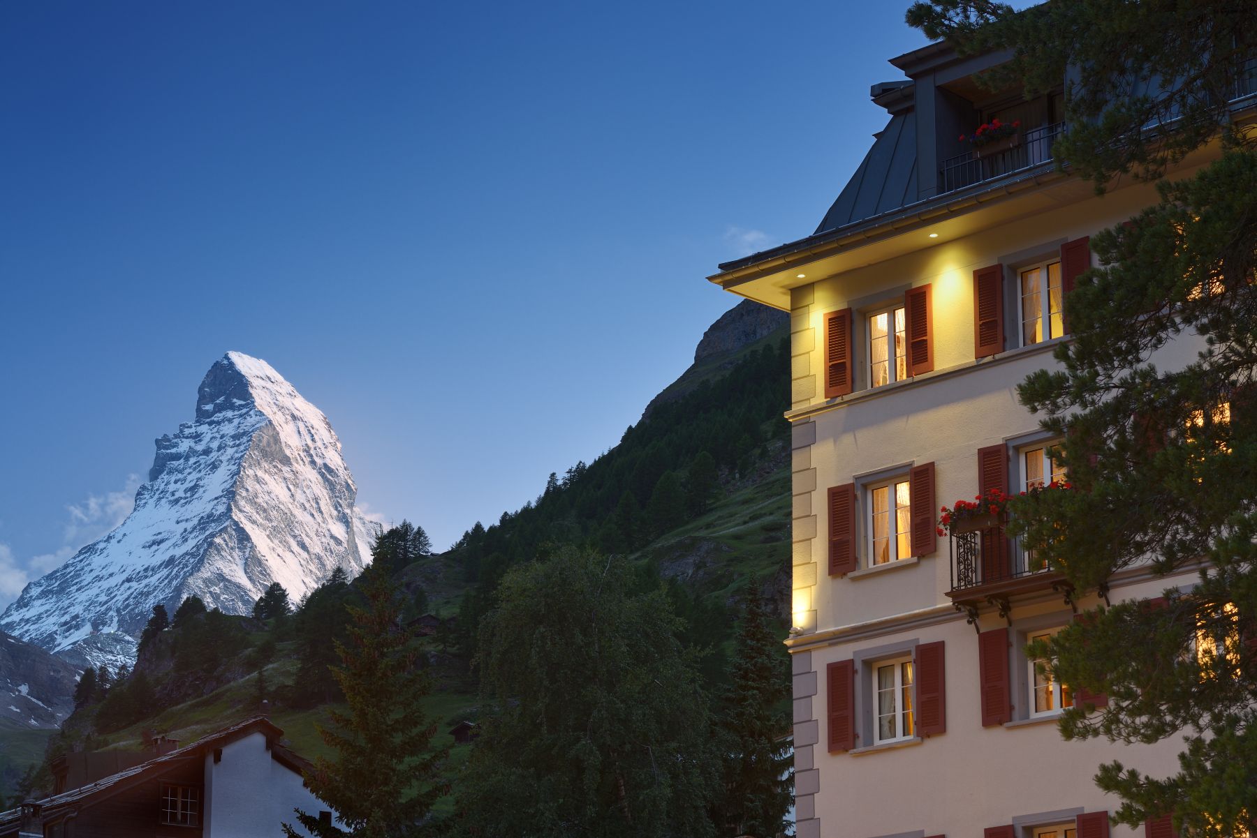 View of Monte Rosa in Zermatt against the Matterhorn