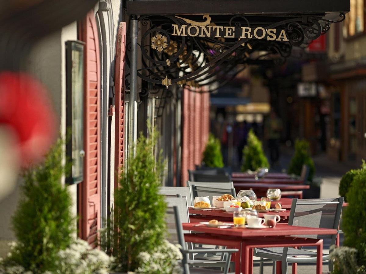 Exterior seating area outside Monte Rosa in Zermatt