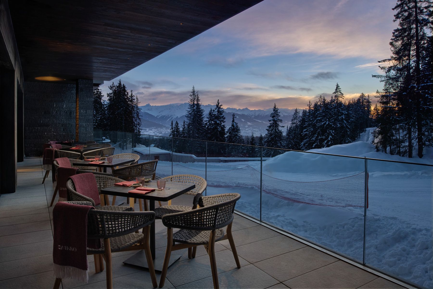 Byakko Restaurant terrace at Six Senses Crans Montana