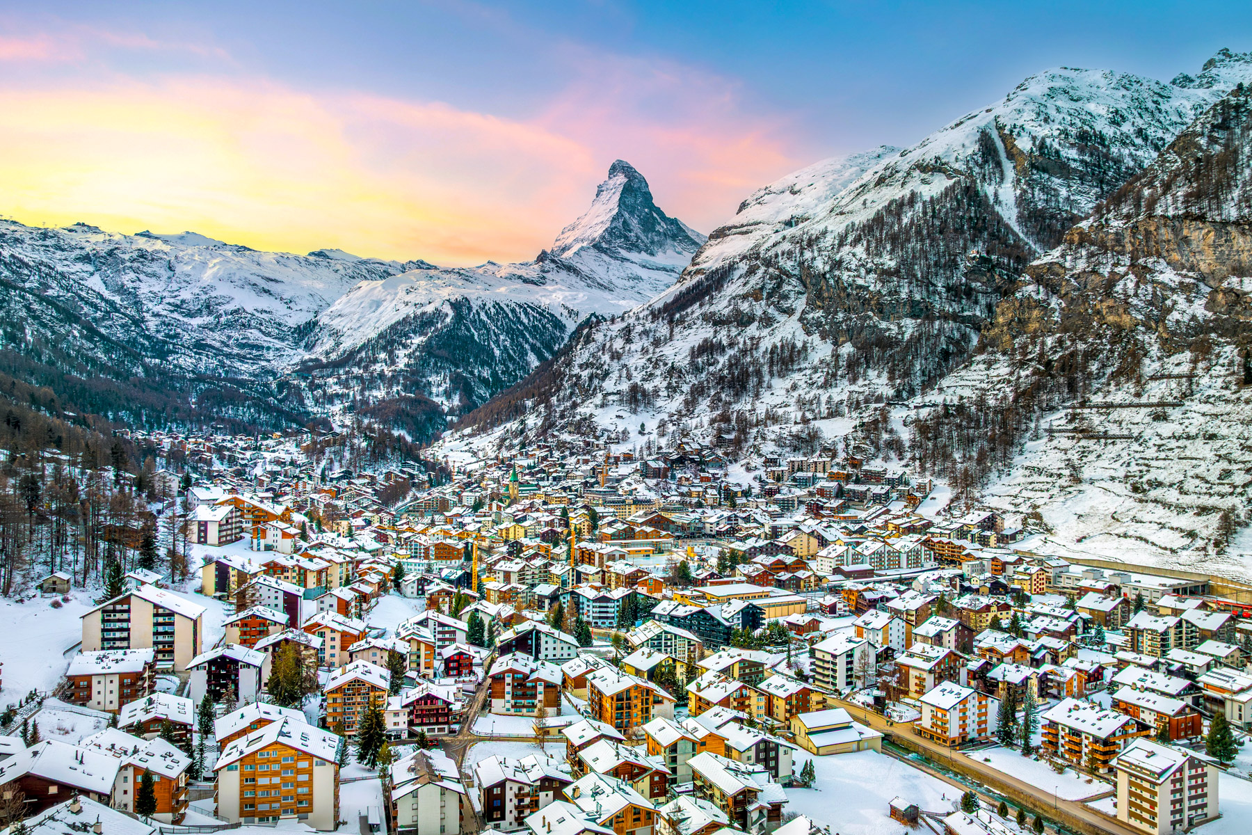 Aerial view of Zermatt during the winter