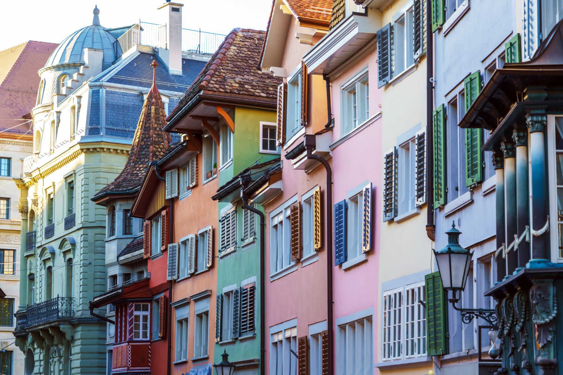 Colourful building facades of Zurich