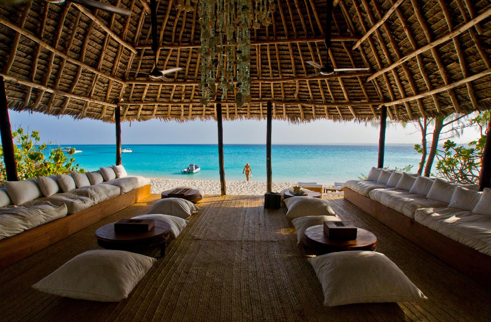 The lounge of andBeyond Mnemba Island Lodge, Zanzibar