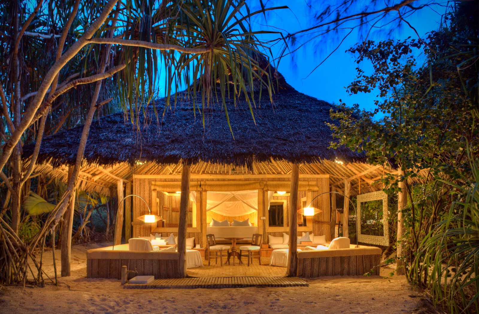 Exterior of banda at andBeyond Mnemba Island Lodge, Zanzibar