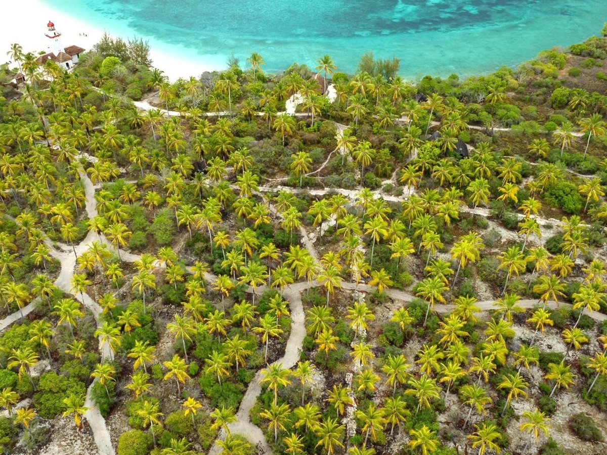 Aerial view of Fanjove Island in the Songo Songo archipelago in Tanzania