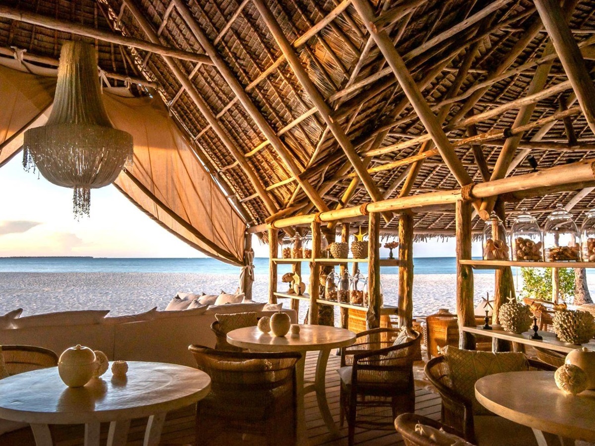 Bar overlooking the ocean at Fanjove Island in the Songo Songo archipelago in Tanzania