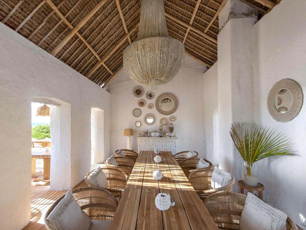 Interior dining table at Fanjove Island in the Songo Songo archipelago in Tanzania