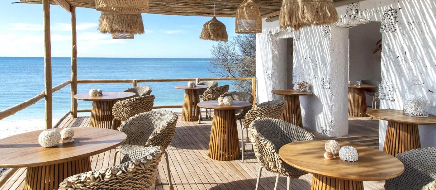Restaurant overlooking the ocean at Fanjove Island in the Songo Songo archipelago in Tanzania