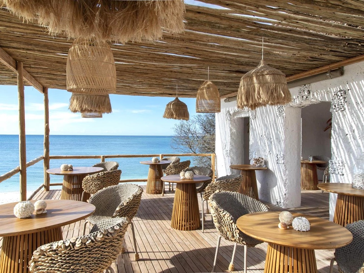 Restaurant overlooking the ocean at Fanjove Island in the Songo Songo archipelago in Tanzania
